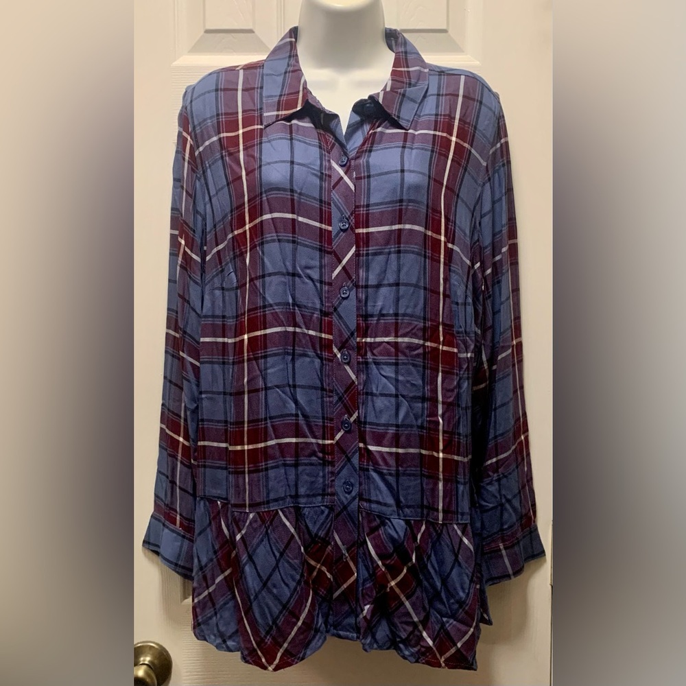 Cj Christopher banks blue plaid button down women's Long sleeve top 14W X Shirt